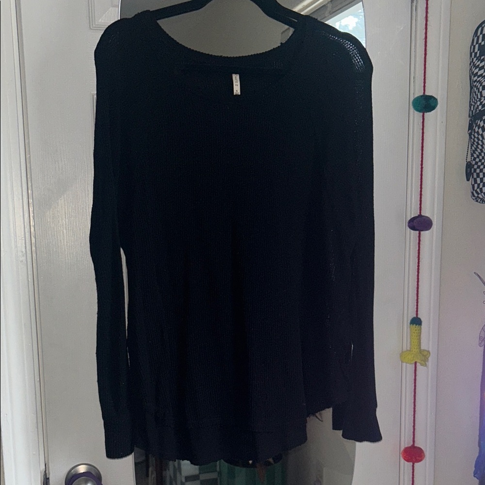 Z Supply Black Lightweight Open-Knit Long Sleeve Top